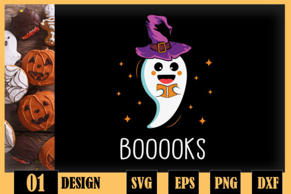 Cute Ghost Book Reading Halloween Graphics