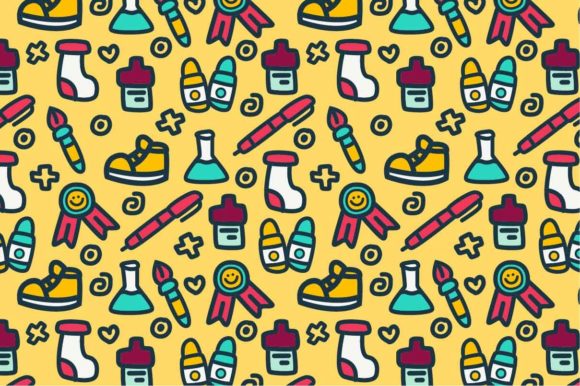 School Doodle Cartoon Kawaii Pattern